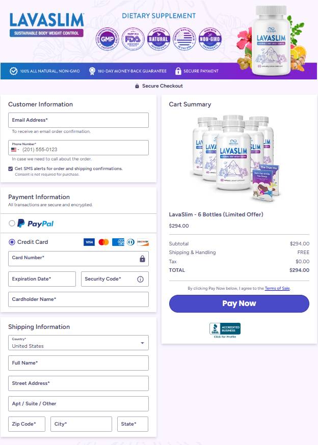 LavaSlim - secure Order Page